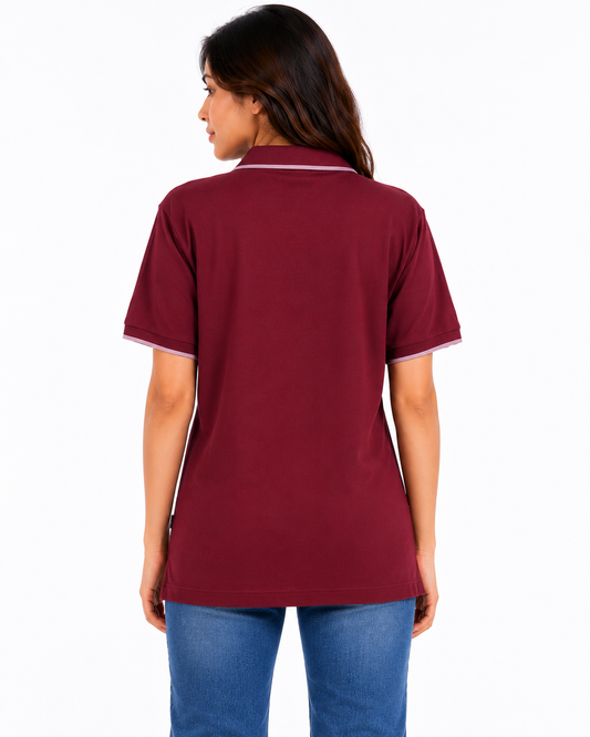 Burgundy Contrast Collar Polo Shirt